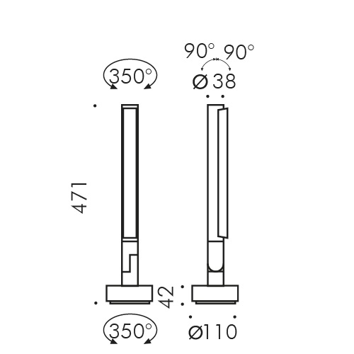 Simes Pivot 12LED Con Base Dimensioni