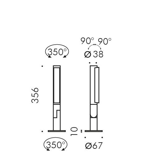 Simes Pivot 7LED Senza Base Dimensioni